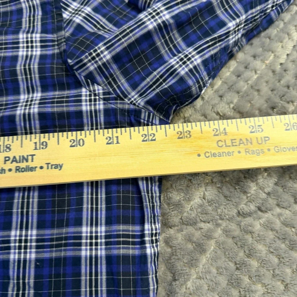 Banana Republic Grant Fit Shirt Mens Large Blue Purple Plaid Long Sleeve Button